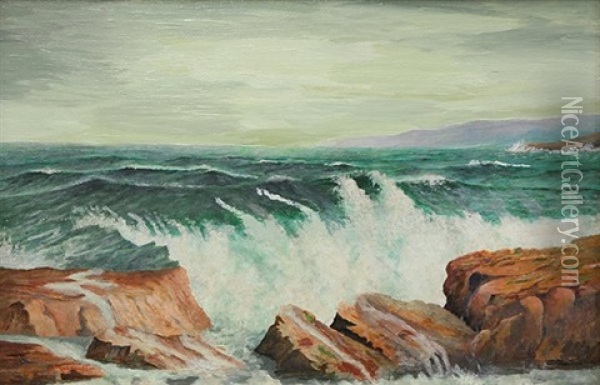Crashing Waves Oil Painting - Frederick J. Mulhaupt
