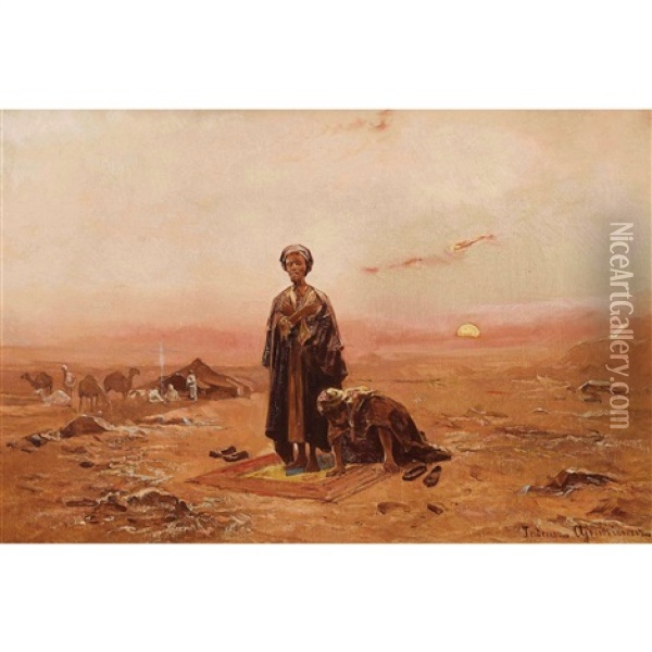 Beduinen Beim Abendlichen Gebet Oil Painting - Tadeusz Ajdukiewicz