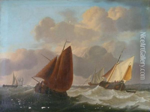 Shipping In A Stiff Breeze Off The Dutch Coast Oil Painting - Charles Martin Powell