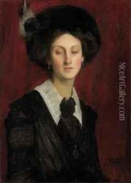 Hilda In A Black Hat Oil Painting - George Spencer Watson
