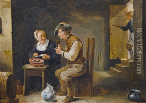 Kucheninterieur Mit Pfeifenraucher Oil Painting - David Teniers Iv