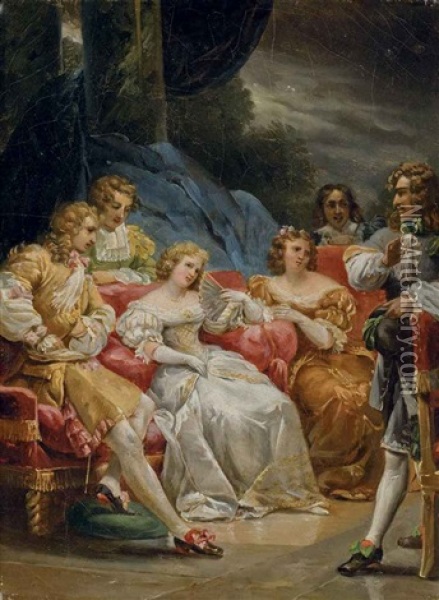 Une Elegante Compagnie Discutant Oil Painting - Alexandre-Evariste Fragonard