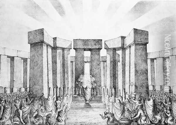 Druids Sacrificing to the Sun in their Temple called Stonehenge, from a plan of Stonehenge by Dr Stukeley in the Ashmolean Museum, Oxford, engraved and pub. by the artist Oil Painting - Nathaniel Whittock