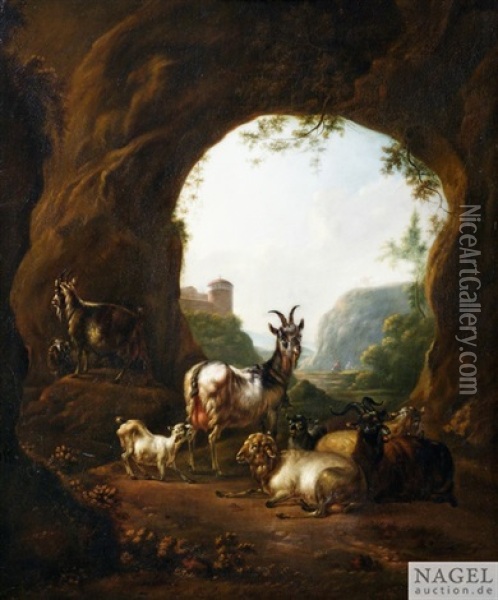 Ziegenherde In Einer Grotte Oil Painting - Jacob Philipp Hackert