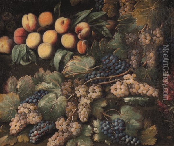 Pesche E Tralci D'uva E Altri Frutti Oil Painting - Antonio Gianlisi