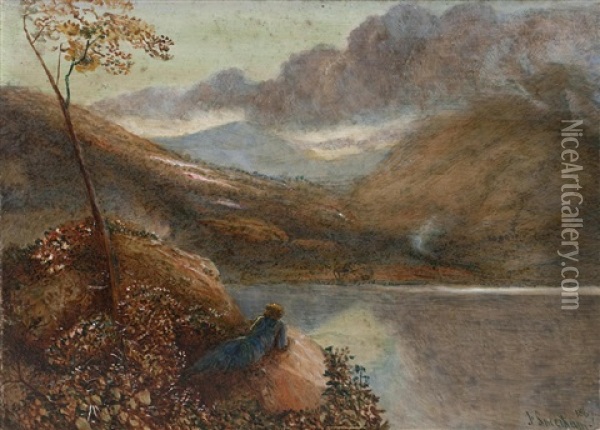 Lady By A Lake Oil Painting - James Smetham