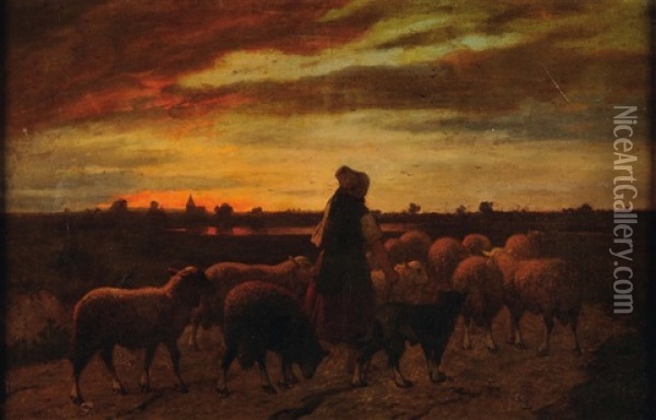 La Gardienne De Moutons Oil Painting - Louis Robbe