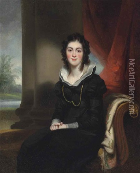 Portrait Of Catherine Hungerford, Seated Three-quarter Length In Black On A Chaise Longue, At Calcutta Oil Painting - George Chinnery