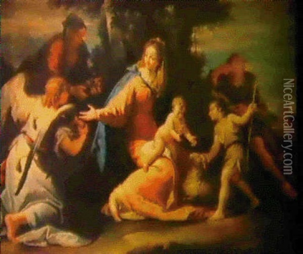 La Sacra Famiglia Con Un Angelo E I Santi Elisabetta E      Giovannino (il Riposo Nella Fuga In Egitto) Oil Painting - Sebastiano Ricci