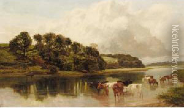 Cattle Watering Oil Painting - James Peel