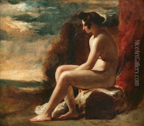 Seated Nude In A Landscape Oil Painting - William Etty