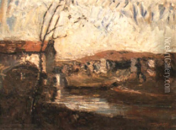 Moulin De L'etang-de-roche Oil Painting - Auguste Francois Ravier