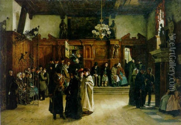 In The Courtroom Oil Painting - Christian Ludwig Bokelmann