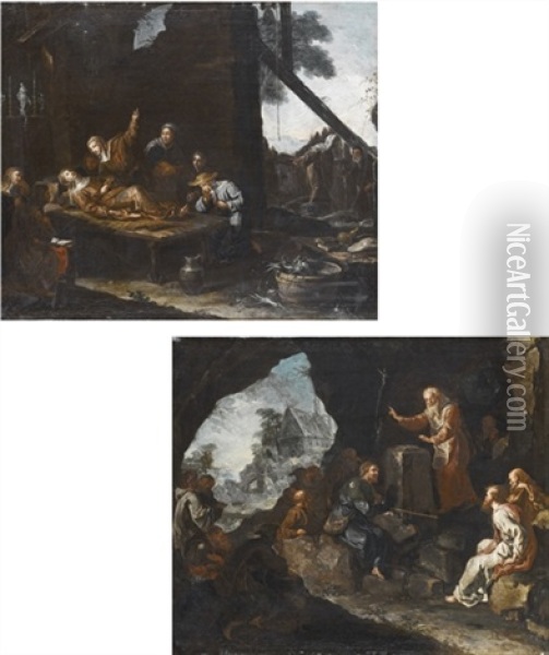 Il Trapasso Di Una Monaca (+ La Predica Di Un Eremita; 2 Works) Oil Painting - Giovanni Battista Rossi
