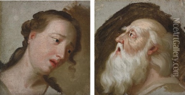 Head Of Lear (+ Head Of Cordelia; Pair Of Studies) Oil Painting - George Romney