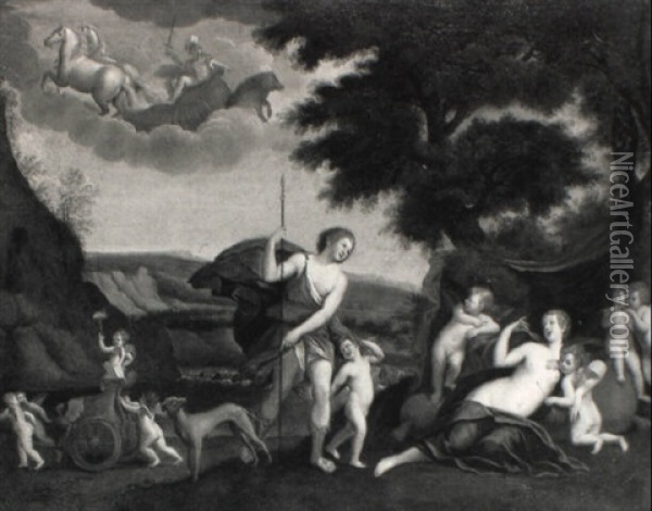 Venus Et Adonis Entoures D'amours Oil Painting - Francesco Albani