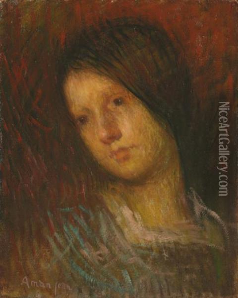 Portrait De Line Aman Jean, Fille De L'artiste Oil Painting - Edmond Aman-Jean