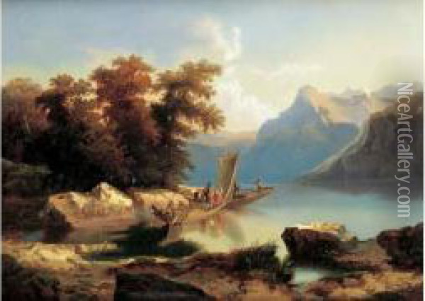 < Lac Suisse >. Oil Painting - Jean Marc Benjamin Tepping