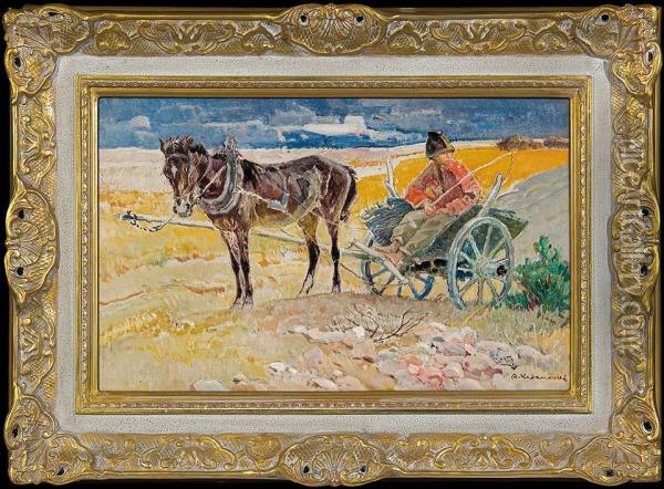 Country Horse Oil Painting - Apoloniusz Kedzierski