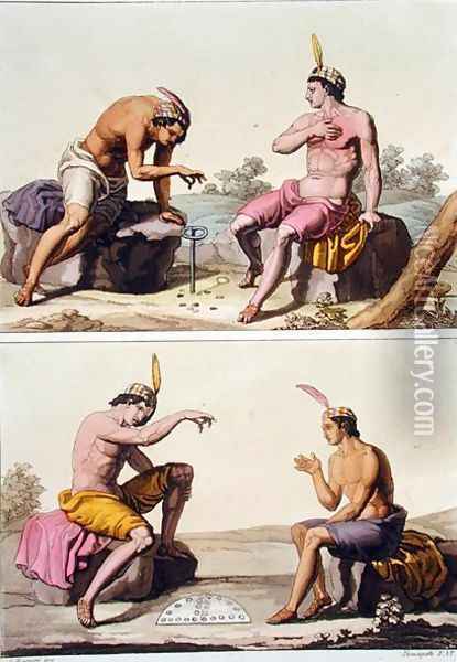 Indians playing Queciu (top) and Porotos (bottom), Chile, from 'Le Costume Ancien et Moderne' Oil Painting - G. Bramati