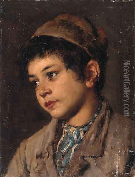 Portrait of a young boy, head and shoulders Oil Painting - Eugene de Blaas