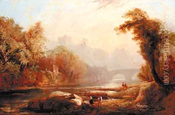 Richmond Castle at dusk Oil Painting - John Wilson Ewbank
