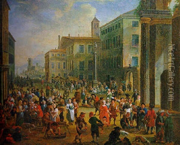 Scene De Marche Dans Une Ville En Italie Oil Painting - Pieter Bout
