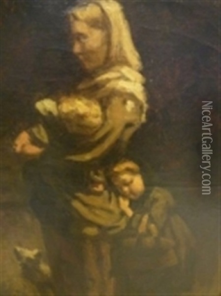 Mere Et Deux Enfants Oil Painting - Edouard D' Apvril