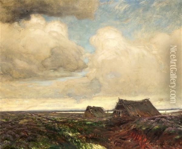 Torfhutten Im Neuenburger Moor Oil Painting - Franz Hoffmann-Fallersleben