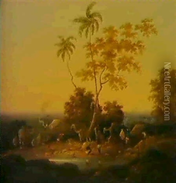 An Encampment At Dusk Oil Painting - Charles (Sir) D'Oyly