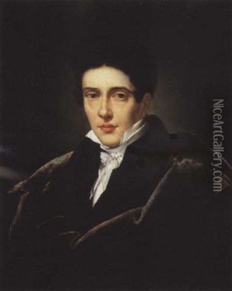 Portrait De Jeune Homme Portant Une Cape Oil Painting - Merry-Joseph Blondel