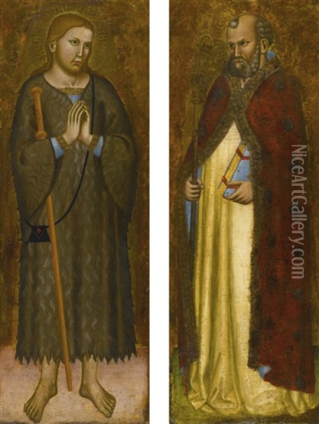 Saint Rainerius; A Bishop Saint (pair) Oil Painting -  Cecco di Pietro