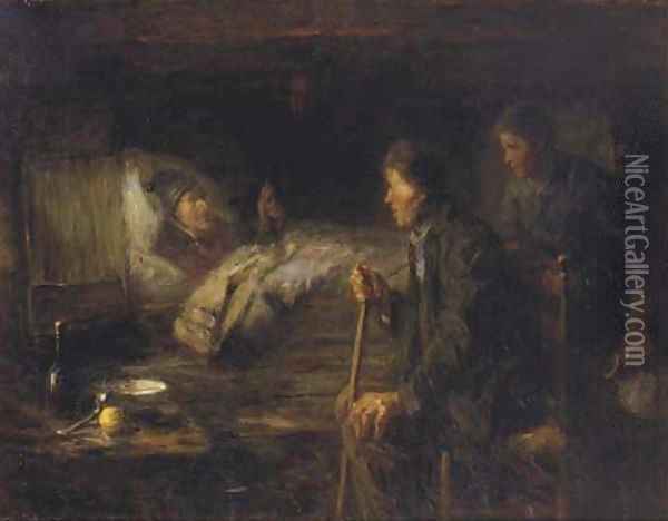 The sick neighbour Oil Painting - Jozef Israels