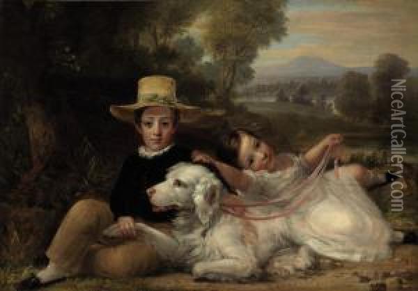 Portrait Of Two Children Oil Painting - George Henry Harlow