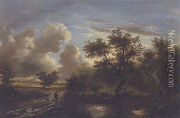 Baumlandschaft Im Abendlicht Oil Painting - Remigius Adrianus van Haanen