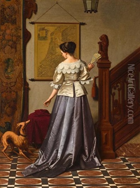 An Elegant Lady And Her Whippet Oil Painting - Gustaaf Antoon Francois Heyligers