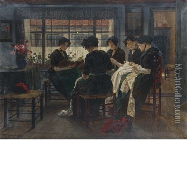 Sewing Circle Oil Painting - Walter Firle