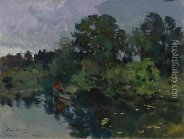 On The Lake With Lily Pads Oil Painting - Konstantin Alexeievitch Korovin