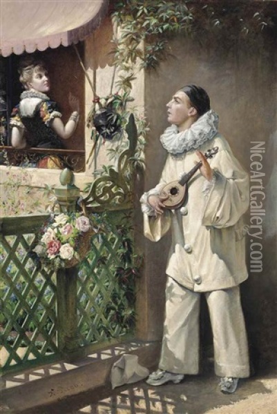 Pierrot's Serenade Oil Painting - Eugene Picou