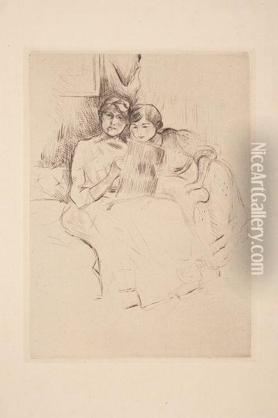 La Lecon De Dessin (berthe Morisot Et Sa Fille, Julie Manet) Oil Painting - Berthe Morisot