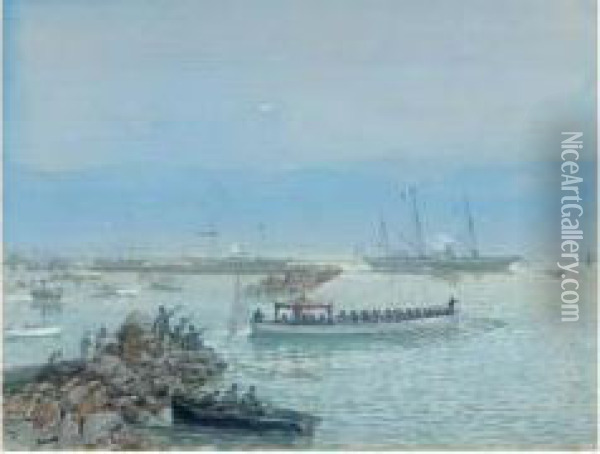Inauguration Du Canal De Suez, 17 Novembre 1869 Oil Painting - Edouard Riou