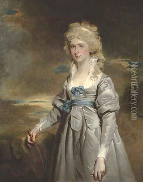 Portrait of Charlotte Walsingham, Lady Fitzgerald, three-quarter-length, in a grey satin dress Oil Painting - John Hoppner