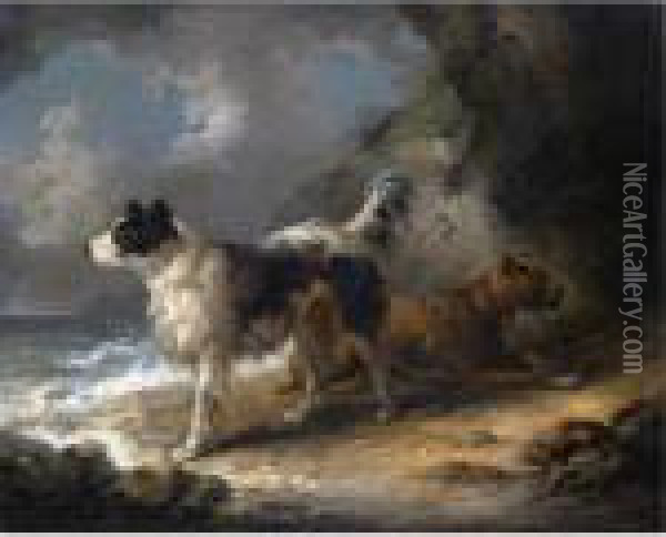 Dogs By The Sea Oil Painting - George Morland