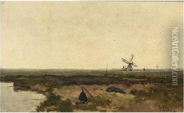 A Polder Landscape With A Oil Painting - Willem Bastiaan Tholen
