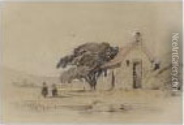 Seascape; Cottage Scene Oil Painting - Henry Bright