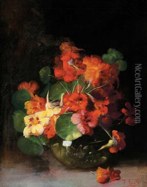 Flowers In A Green Vase Oil Painting - Frederick M. Fenety