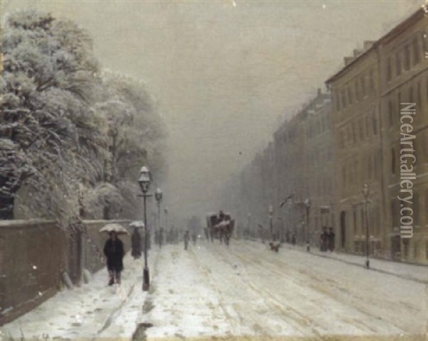 Winter In Der Stadt Oil Painting - Anders Andersen-Lundby