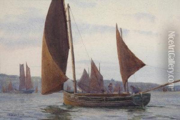Fishing Boats. Oil Painting - John E. Downing