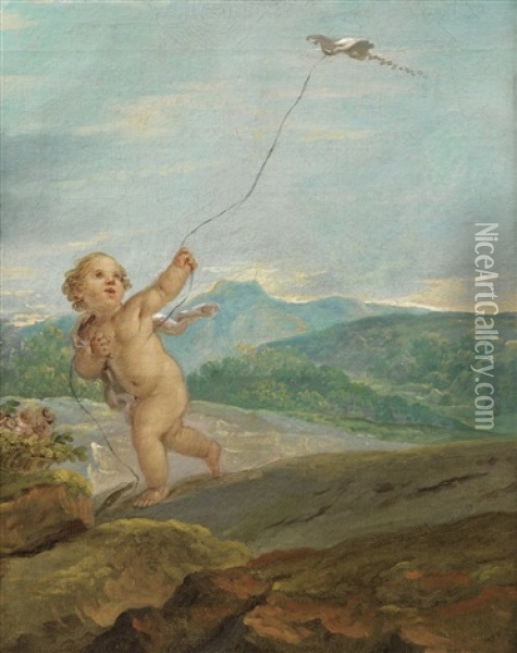 Ange Jouant Avec Un Cerf Volant Oil Painting - Etienne (le Romain) Parrocel