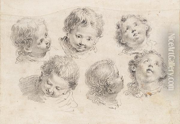 Six Head Studies Of An Infant Oil Painting - Francesco Fontebasso